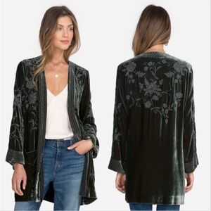 Johnny Was Millie Velvet Smoking Jacket Snake Eye Green